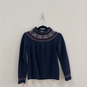 100% Cashmere Women’s Nordic Navy Sweater with Patterned Yoke